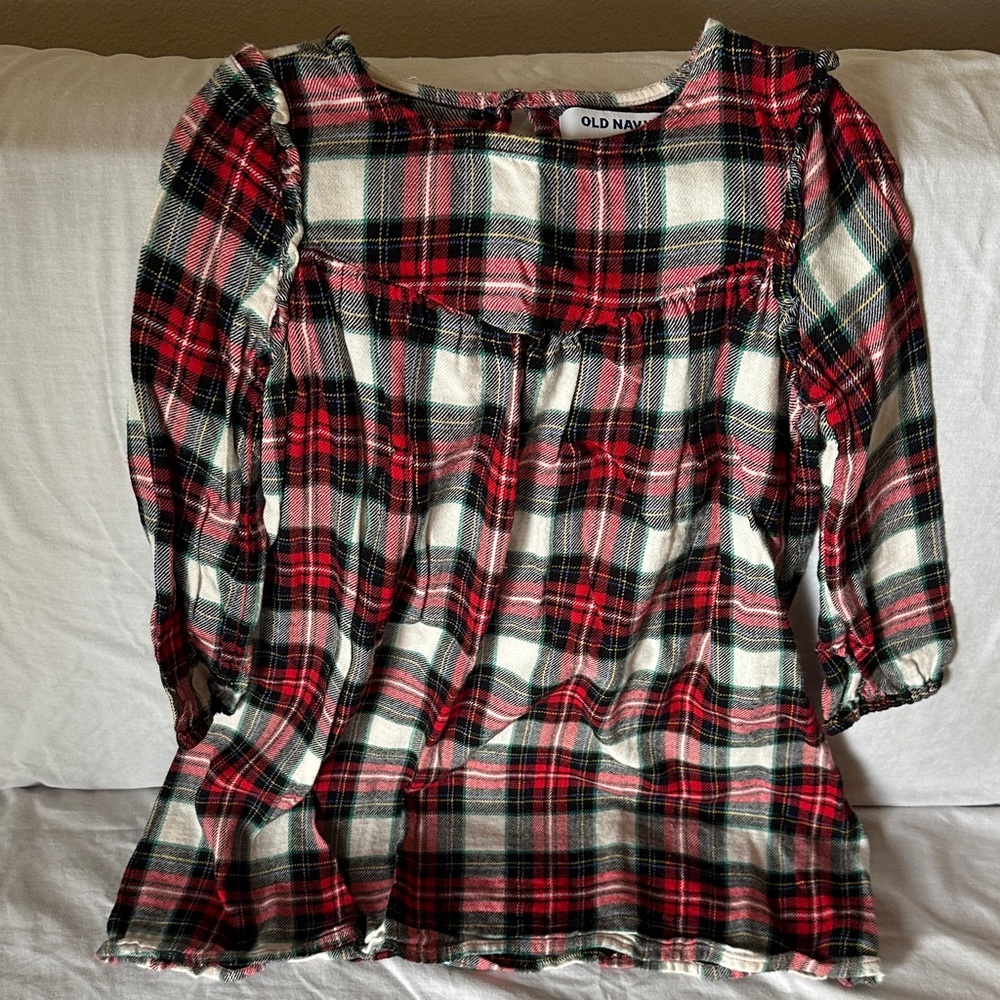 Old Navy Red Plaid Ruffle Blouse